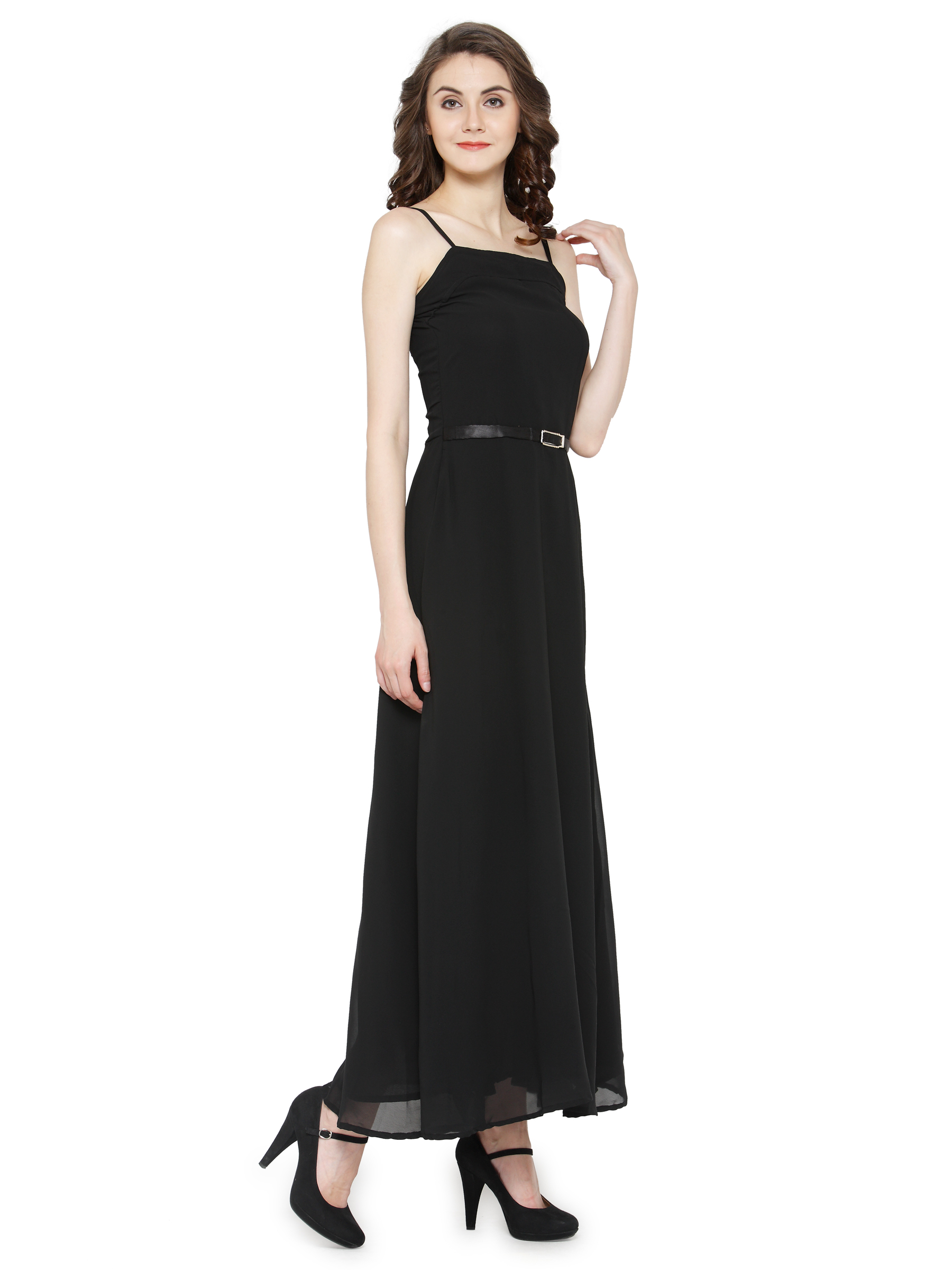 LUXURY BLACK FLARED MAXI DRESS